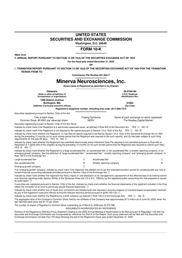 Vorschaubild Minerva Neurosciences
 10-K Jahresbericht 