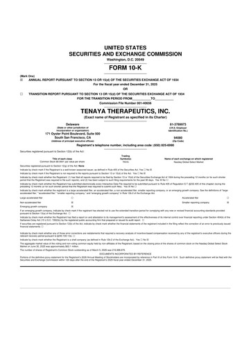Miniature Tenaya Therapeutics 10-K Rapport annuel 2025