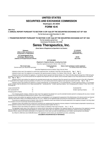 Thumbnail Seres Therapeutics 10-K Annual Report 2025
