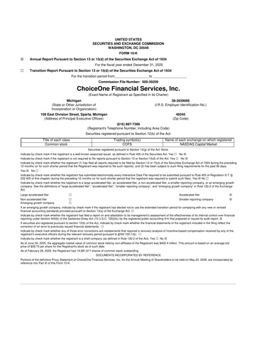Miniature ChoiceOne Financial Services 10-K Rapport annuel 2025