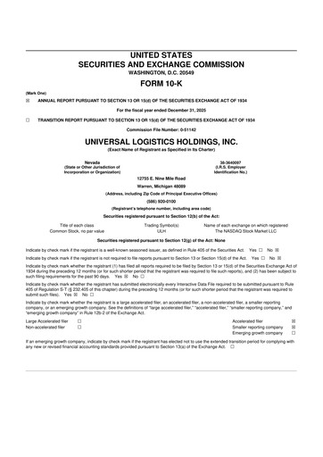 Thumbnail Universal Logistics Holdings 10-K Annual Report 2025
