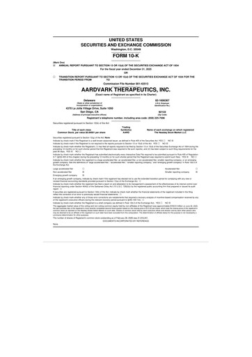 Thumbnail Aardvark Therapeutics 10-K Annual Report 2025