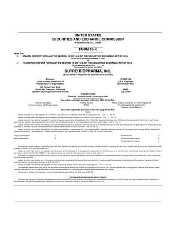 Thumbnail Sutro Biopharma 10-K Annual Report 2025