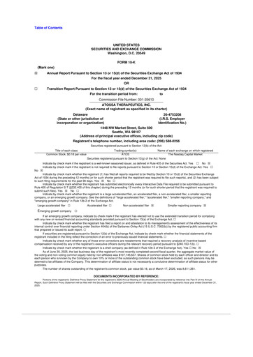 Thumbnail Atossa Therapeutics 10-K Annual Report 2025