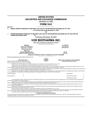 Thumbnail Vor Biopharma 10-K Annual Report 2025