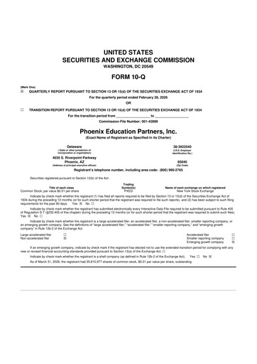 Thumbnail Phoenix Education Partners 10-Q Quarterly Report FY 