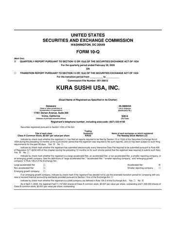 Thumbnail Kura Sushi USA 10-Q Quarterly Report FY 