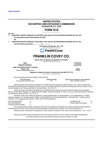Thumbnail Franklin Covey 10-Q Quarterly Report FY 