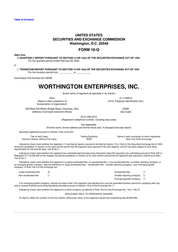Thumbnail Worthington Enterprises 10-Q Quarterly Report FY 