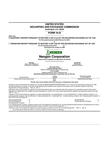 Vorschaubild Neogen 10-Q Quartalsbericht  