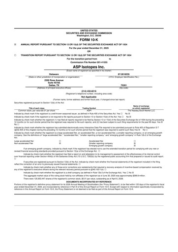 Miniature ASP Isotopes 10-K Rapport annuel 