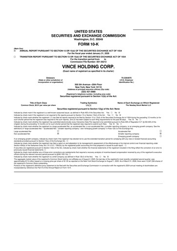 Thumbnail Vince Holding 10-K Annual Report 