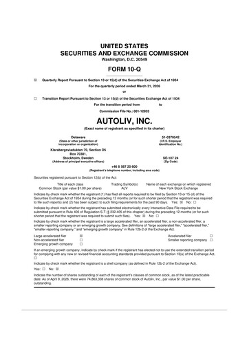 Thumbnail Autoliv 10-Q Quarterly Report FY 