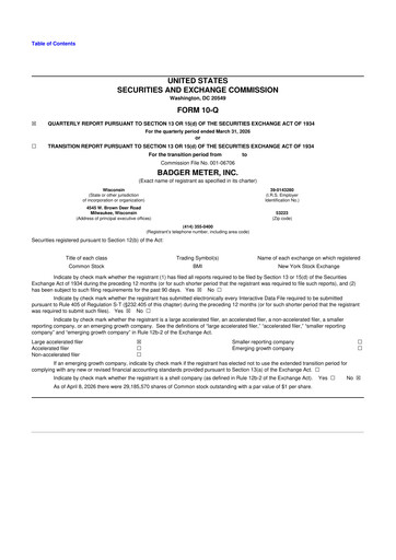 Thumbnail Badger Meter
 10-Q Quarterly Report FY 