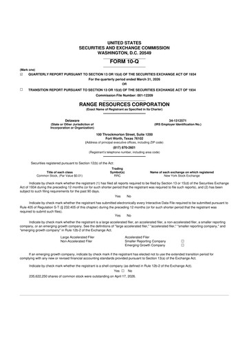 Thumbnail Range Resources
 10-Q Quarterly Report FY 