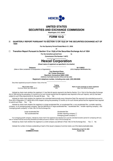 Thumbnail Hexcel
 10-Q Quarterly Report FY 