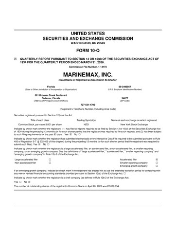 Thumbnail MarineMax 10-Q Quarterly Report FY 