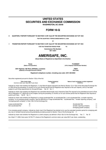 Thumbnail AMERISAFE 10-Q Quarterly Report FY 