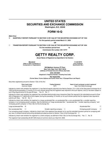 Thumbnail Getty Realty 10-Q Quarterly Report FY 