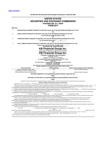 Thumbnail KB Financial Group 20-F Annual Report 