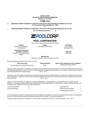 Vorschaubild POOLCORP 10-Q Quartalsbericht  