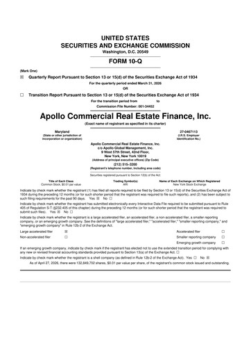 Miniature Apollo Commercial Real Estate Finance 10-Q Rapport trimestriel  
