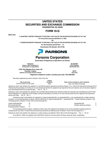 Thumbnail Parsons 10-Q Quarterly Report FY 