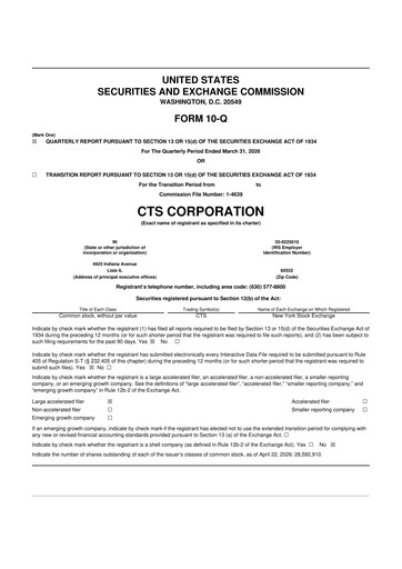 Thumbnail CTS Corporation 10-Q Quarterly Report FY 