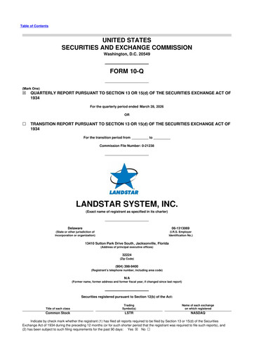 Thumbnail Landstar System
 10-Q Quarterly Report FY 