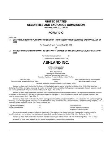 Thumbnail Ashland 10-Q Quarterly Report FY 
