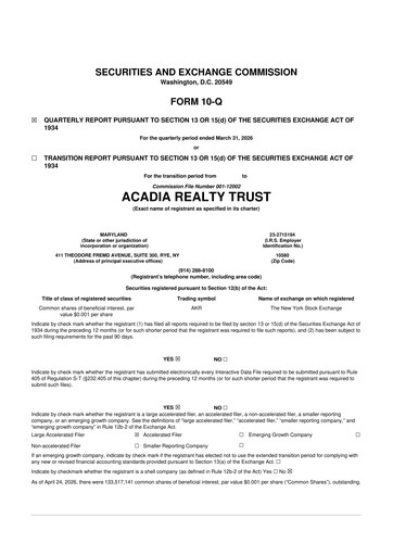 Thumbnail Acadia Realty Trust
 10-Q Quarterly Report FY 