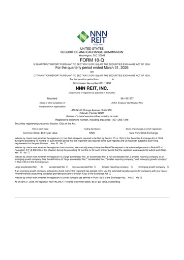 Thumbnail NNN REIT 10-Q Quarterly Report FY 