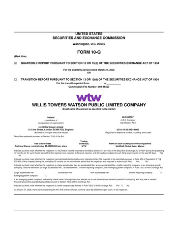 Thumbnail Willis Towers Watson  10-Q Quarterly Report FY 