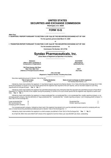 Vorschaubild Syndax Pharmaceuticals 10-Q Quartalsbericht  