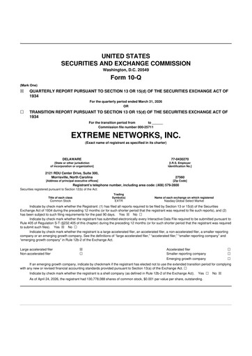 Thumbnail Extreme Networks
 10-Q Quarterly Report FY 