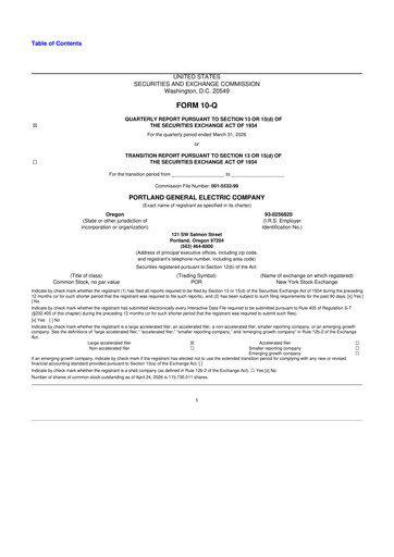 Thumbnail Portland General Electric
 10-Q Quarterly Report FY 
