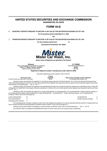 Thumbnail Mister Car Wash 10-Q Quarterly Report FY 