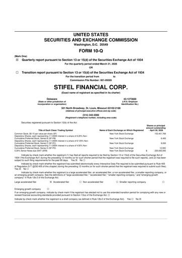 Miniature Stifel
 10-Q Rapport trimestriel  