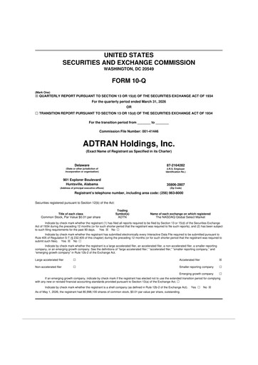 Thumbnail ADTRAN 10-Q Quarterly Report FY2026 