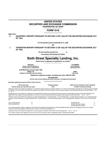 Thumbnail Sixth Street Specialty Lending 10-Q Quarterly Report FY 