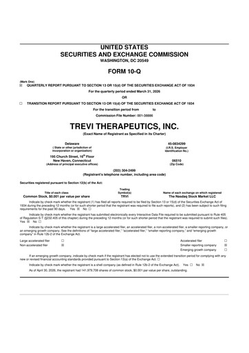 Miniature Trevi Therapeutics 10-Q Rapport trimestriel  