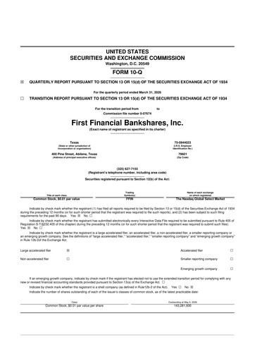 Thumbnail First Financial Bankshares 10-Q Quarterly Report FY 