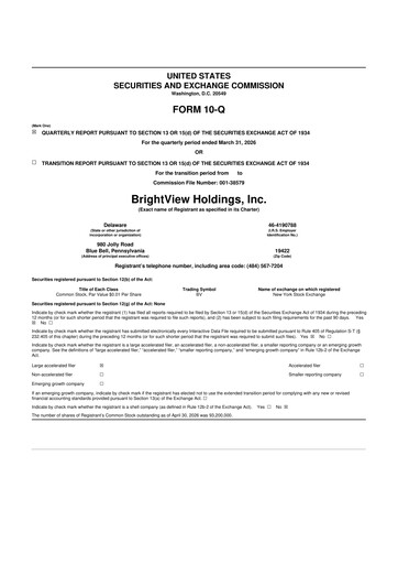 Thumbnail BrightView
 10-Q Quarterly Report FY 
