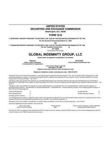 Thumbnail Global Indemnity 10-Q Quarterly Report FY 