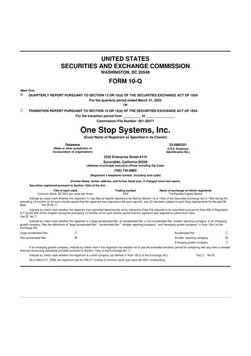 Miniature One Stop Systems 10-Q Rapport trimestriel  