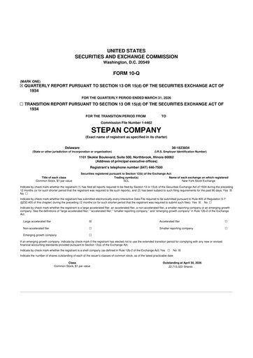 Thumbnail Stepan Company
 10-Q Quarterly Report FY 