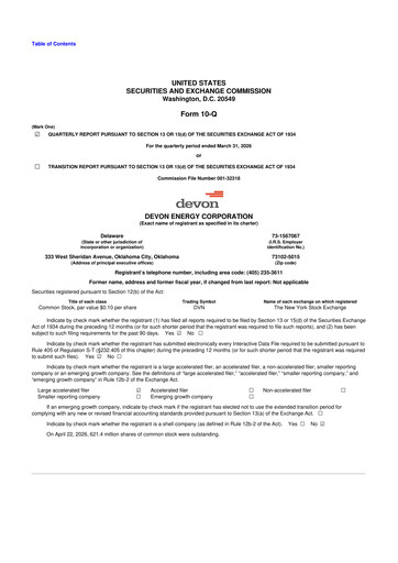 Thumbnail Devon Energy
 10-Q Quarterly Report FY 
