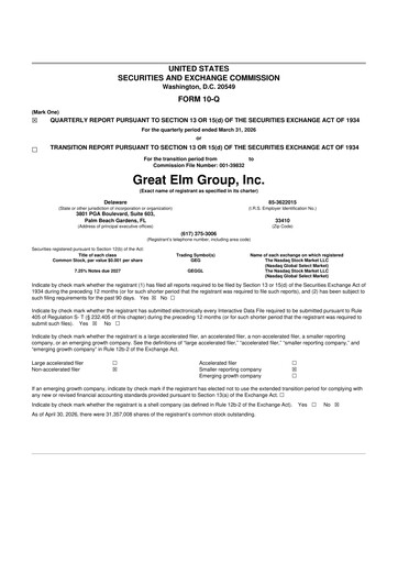 Vorschaubild Great Elm Group 10-Q Quartalsbericht  