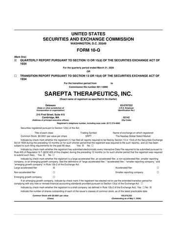 Vorschaubild Sarepta Therapeutics
 10-Q Quartalsbericht  