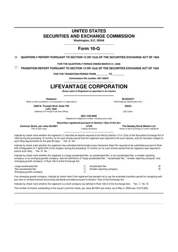 Thumbnail Lifevantage 10-Q Quarterly Report FY 